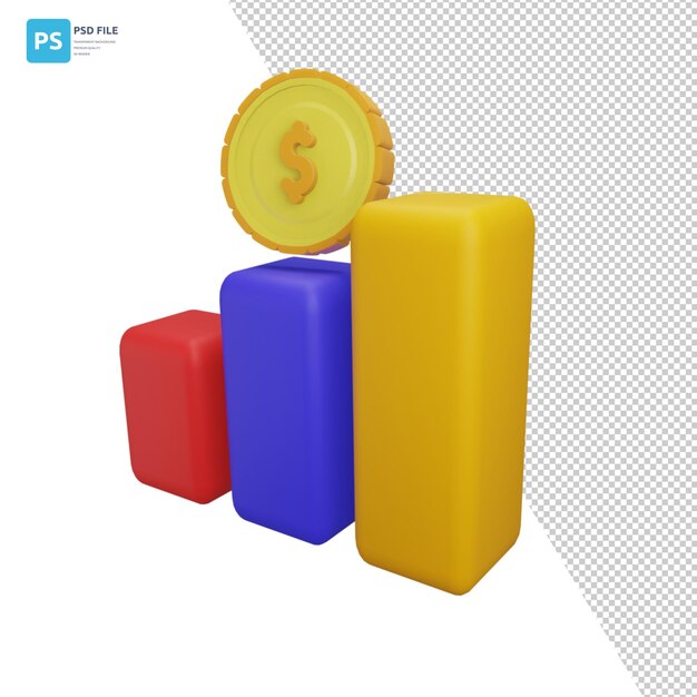 Balkendiagramm und Münze in 3D-Illustration Design-Assets