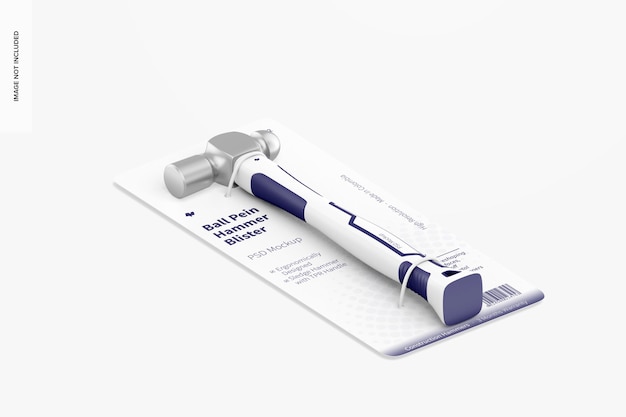 PSD ball pein hammer blister mockup, isometrische ansicht