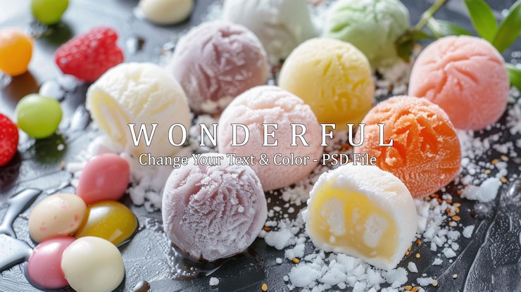 PSD ballas de helado mochi con sabores variados