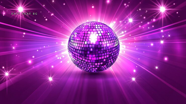PSD une balle de disco violette avec des rayons et des étincelles