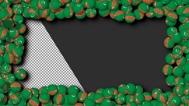 La balle du drapeau 3D du Turkménistan éparpillée sur les bords du cadre Rendering 3D
