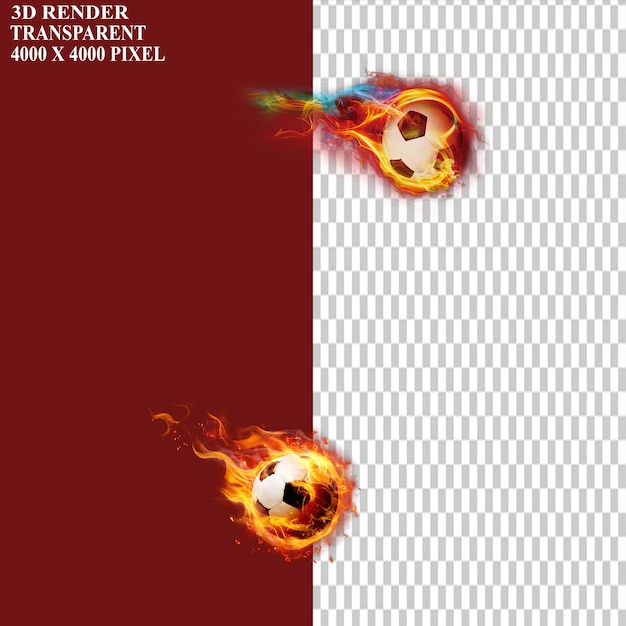 PSD balle de football en flammes football volant et balle de football blanche et noire avec illustration de flamme