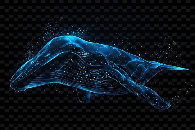 PSD una ballena azul con un cuerpo azul y las palabras del universo escritas en él
