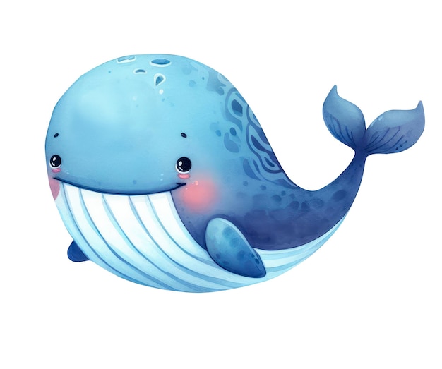 PSD ballena azul sobre un fondo transparente ilustración acuarela vida marina