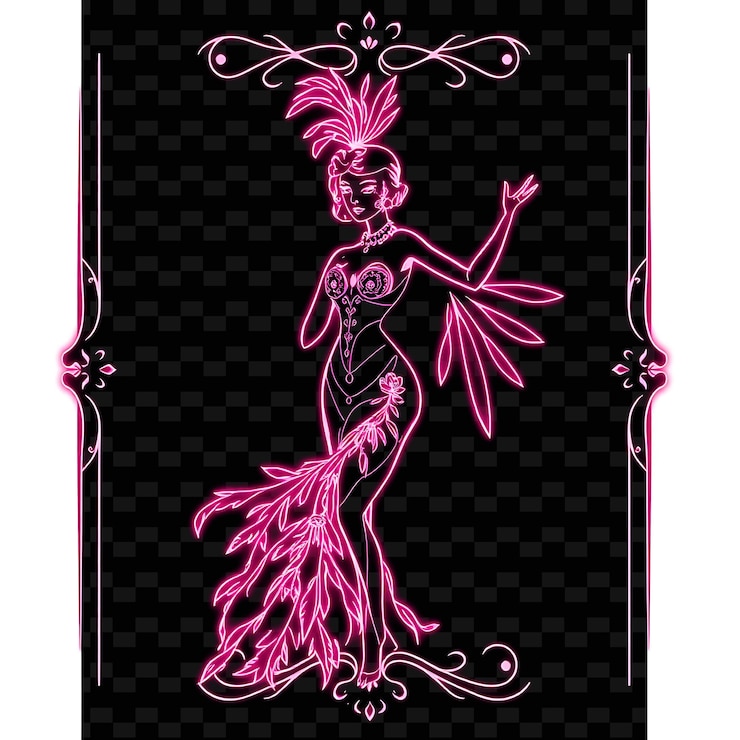 PSD ballerina burlesca con piume neon art nouveau design con elegante tema di colore rosa e nero de