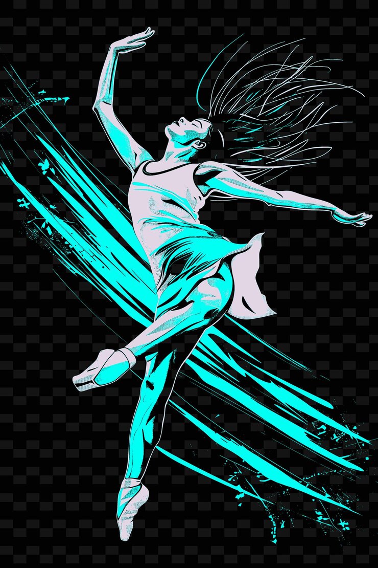 PSD ballerina che esegue una routine con una postura graziosa con illustrazione d focalizzata flat 2d sport background