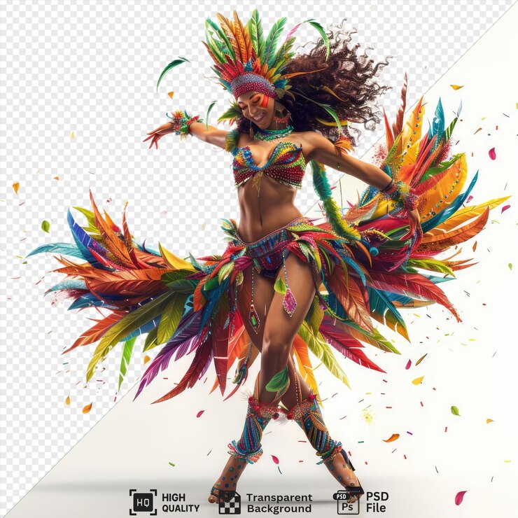 PSD ballerina di samba di cartoni animati brasiliana isolata che si muove al ritmo