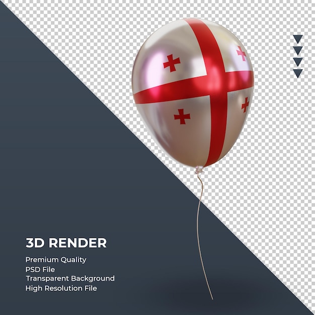 PSD ballon 3d drapeau géorgie rendu d'aluminium réaliste vue de gauche