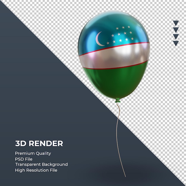 PSD ballon 3d drapeau ouzbékistan feuille réaliste rendu vue de gauche