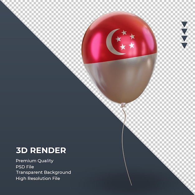 PSD ballon 3d drapeau singapour feuille réaliste rendu vue de gauche