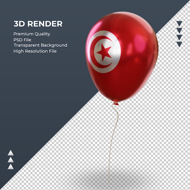 Ballon 3d drapeau Tunisie feuille réaliste rendu vue de droite