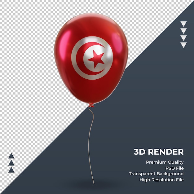 PSD ballon 3d drapeau tunisie feuille réaliste rendu vue de face