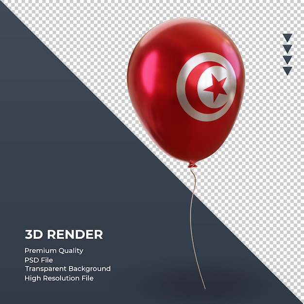 Ballon 3d drapeau Tunisie rendu d'aluminium réaliste vue de gauche