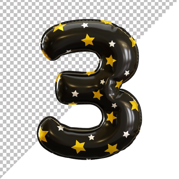 PSD ballon en aluminium numéro 3 trois formes avec motif en étoile