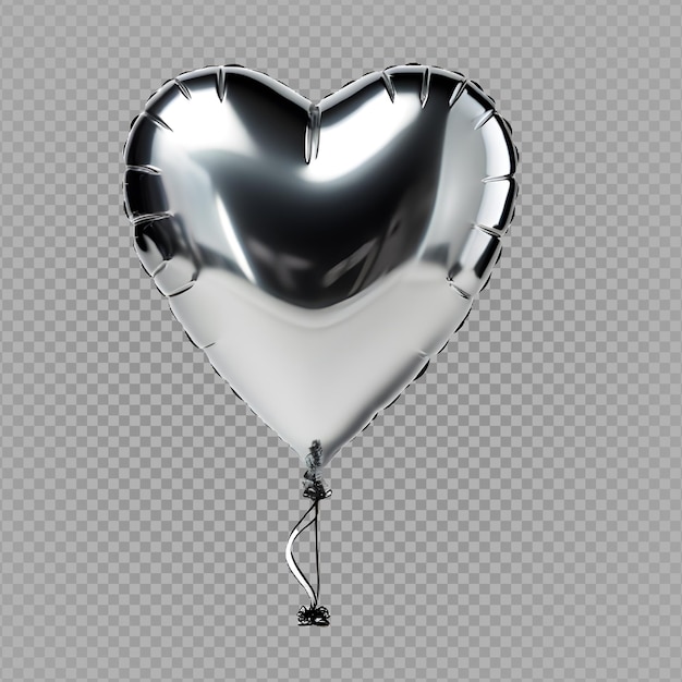 ballon d'argent en forme de coeur isolé sur fond transparent ballon d'amour chromé ai génératif