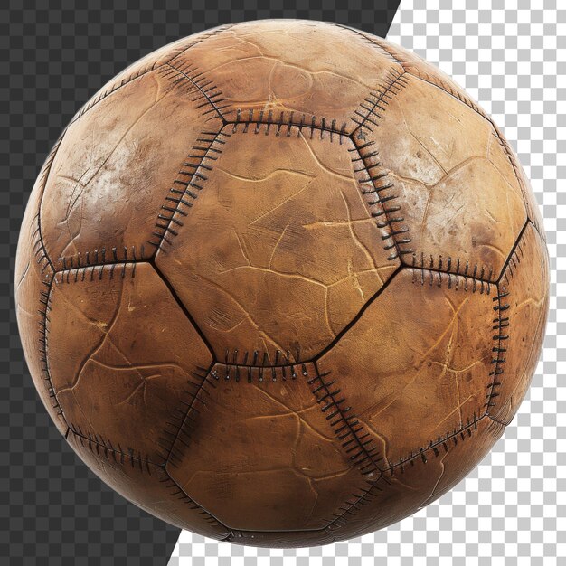 PSD un ballon de football en cuir à l'ancienne avec des points sur un fond transparent.