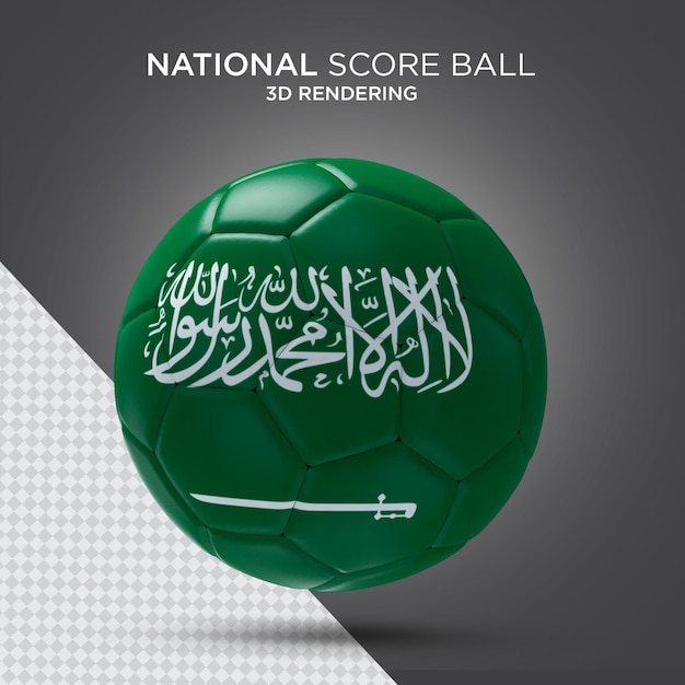 Ballon de football Drapeau de l'Arabie Saoudite sur le ballon rendu 3d réaliste