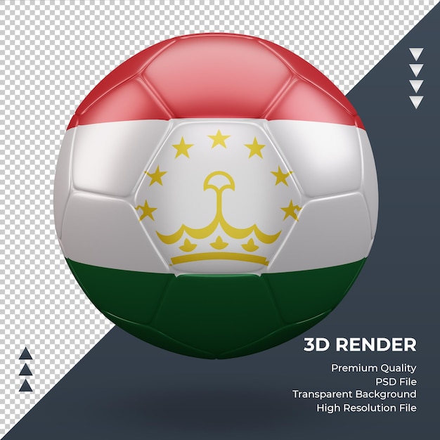 PSD ballon de football drapeau tadjikistan rendu 3d réaliste vue de face