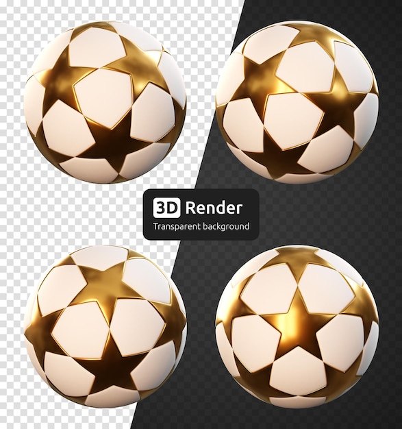 PSD ballon de football avec des étoiles d'or rendu 3d isolé