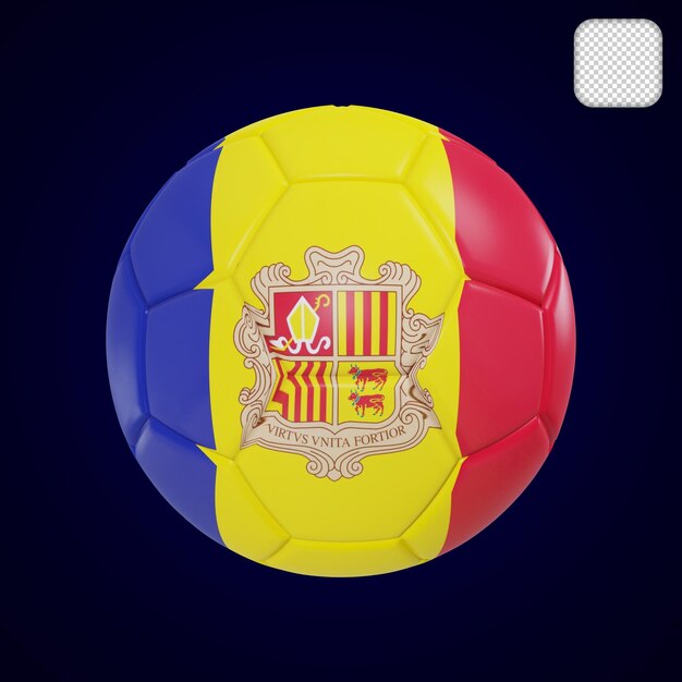 PSD ballon de football avec illustration 3d du drapeau d'andorre