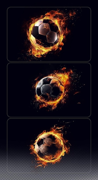 Ballon de football PSD volant avec des langues de feu et un fond transparent