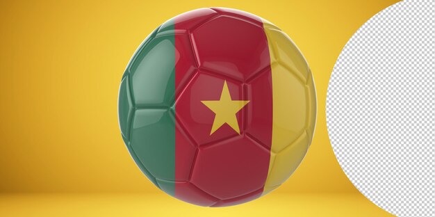 Ballon de football réaliste 3d avec le drapeau du Cameroun dessus isolé sur fond PNG transparent