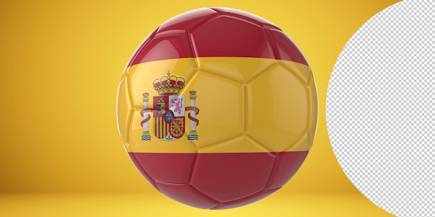 PSD ballon de football réaliste 3d avec le drapeau de l'espagne dessus isolé sur fond png transparent