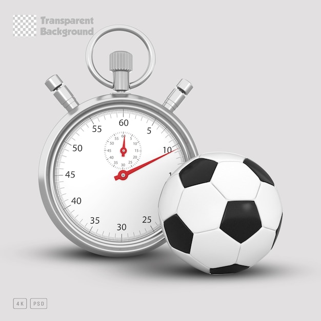 Ballon de football de rendu 3D et chronomètre argenté