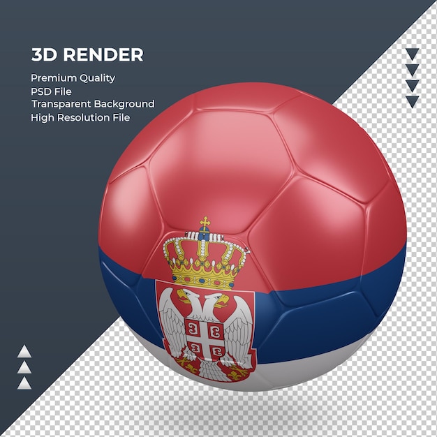 PSD ballon de football serbie drapeau rendu 3d réaliste vue droite