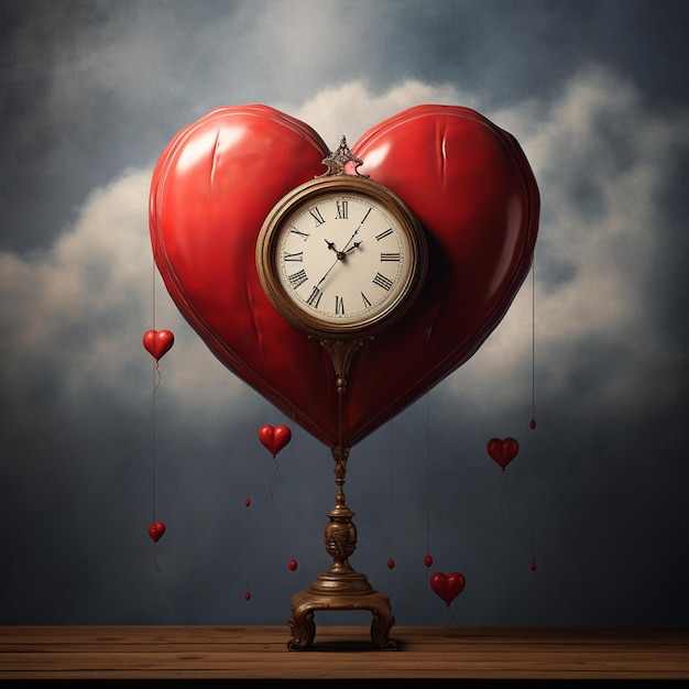 PSD un ballon en forme de coeur avec une horloge dessus