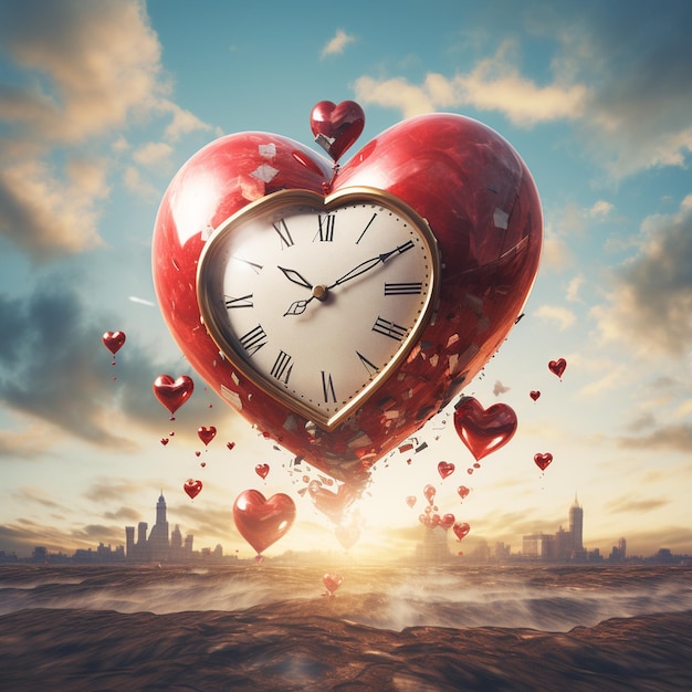 PSD un ballon en forme de coeur avec une horloge dessus