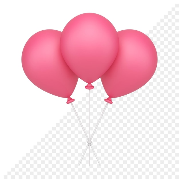 Ballon D'hélium En Caoutchouc Rose Brillant Sur Des Tas De Bâtons D'icône 3d Réaliste De Décoration De Conception D'air