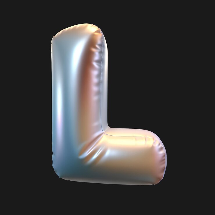 PSD ballon métallique à la lettre l sur fond noir