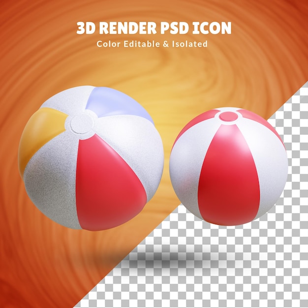 PSD ballon de plage d'été illustration 3d isolée ou illustration de ballon d'été 3d