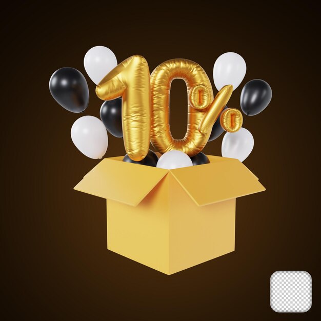 Ballon de réduction pour le Black Friday, 10 % de réduction sur l'illustration 3D