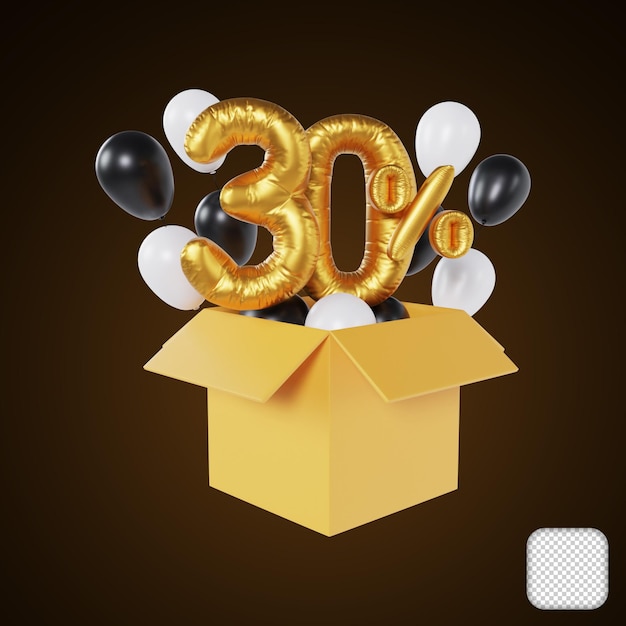 Ballon de réduction pour le Black Friday, 30 pour cent de réduction sur l'illustration 3D