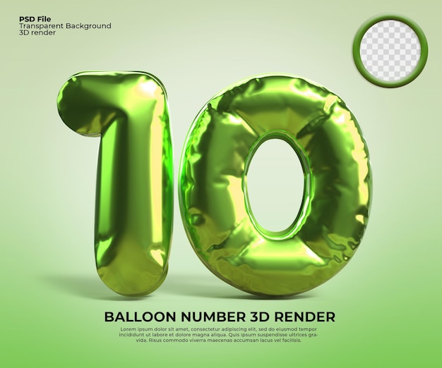 Ballon De Rendu 3d Numéro 10 Couleur Verte Png Pour Anniversaire