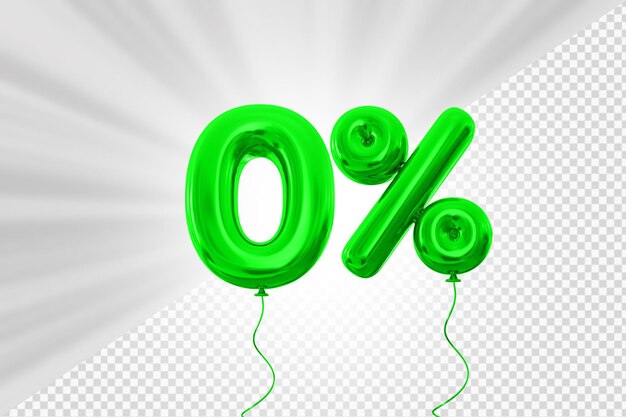 PSD ballon vert à 0% avec offre rouge en 3d