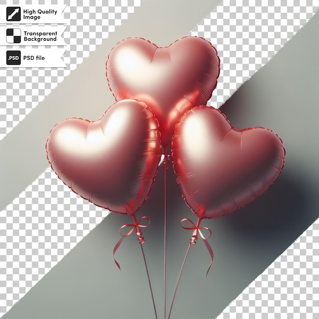 Ballons De Cœur Psd Avec Ruban De La Saint-valentin Sur Fond Transparent