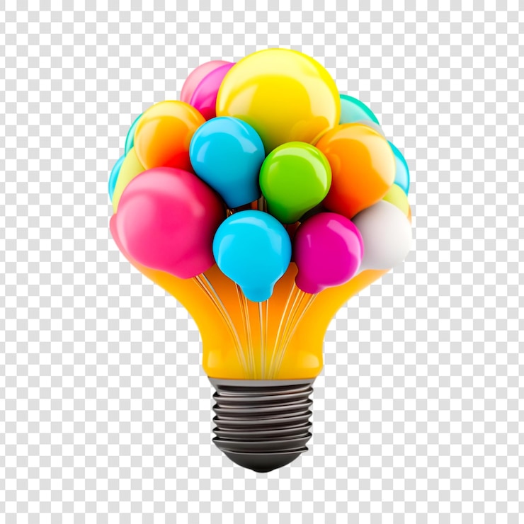 PSD des ballons colorés lumineux une idée d'ampoule une inspiration joyeuse