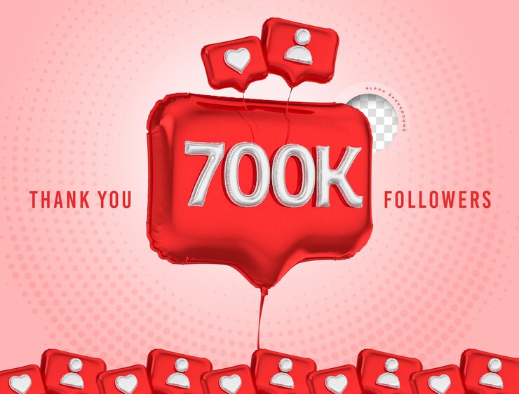 PSD balloon celebrazione 700k follower 3d rendering social media
