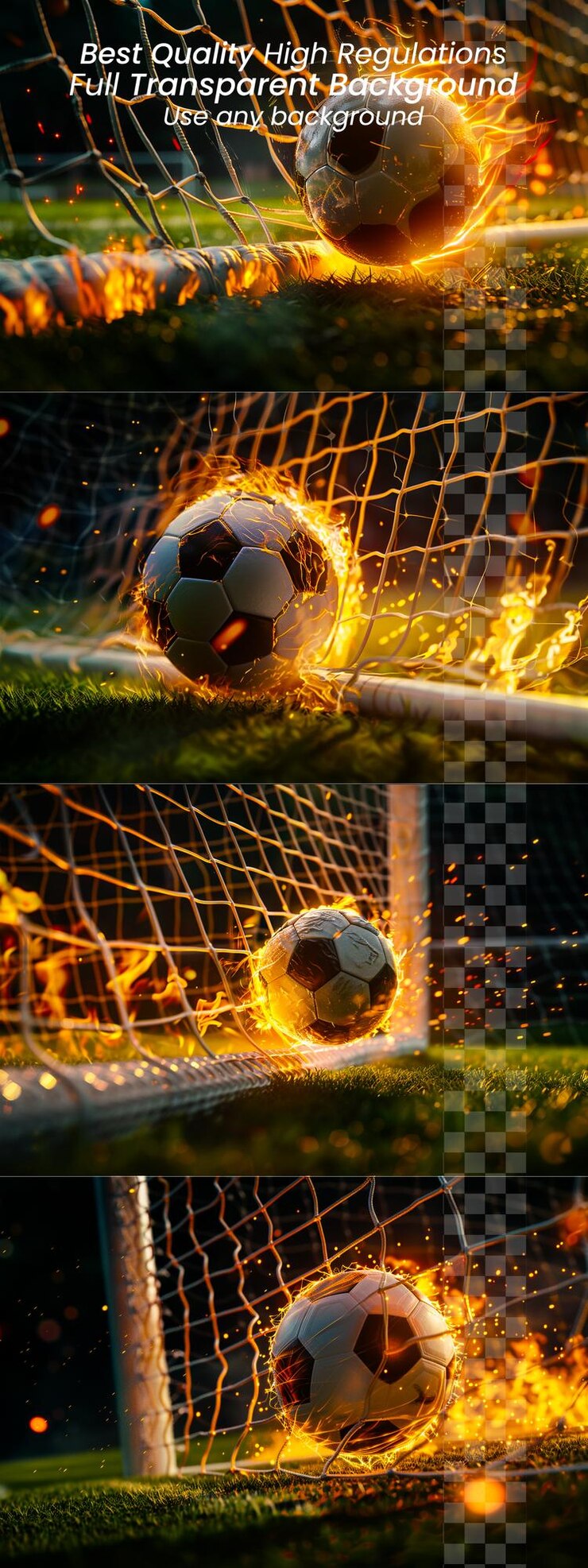 PSD balo de fútbol de emoción del estadio en movimiento ardiente sobre un fondo transparente