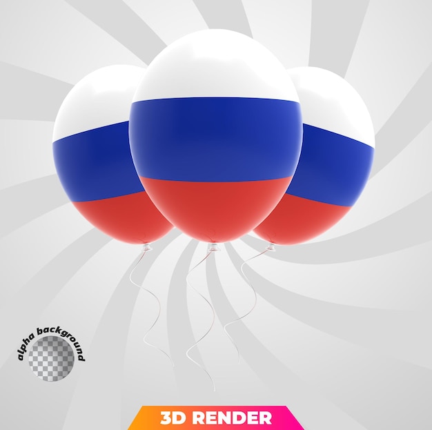 PSD balões bandeira da rússia renderização em 3d