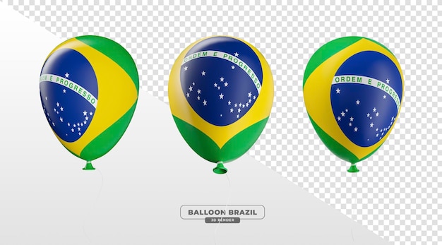 Balões de festa com bandeira do brasil em renderização 3d realista