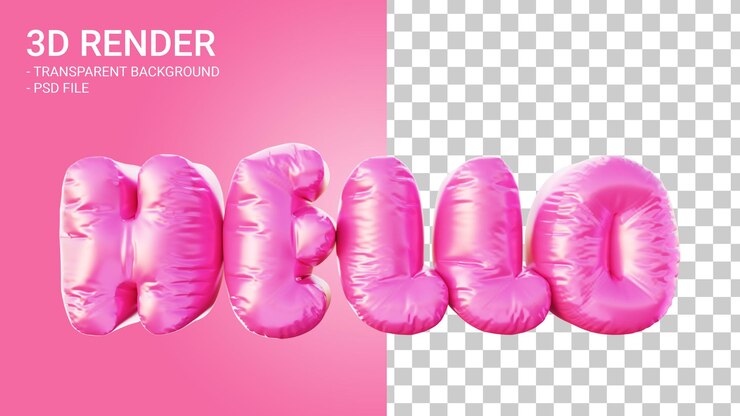 PSD balões de hélio de renderização 3d na forma de letras olá