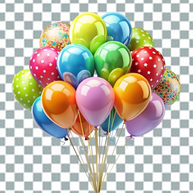 PSD balões decorativos multicoloridos cartão de aniversário feliz em fundo transparente