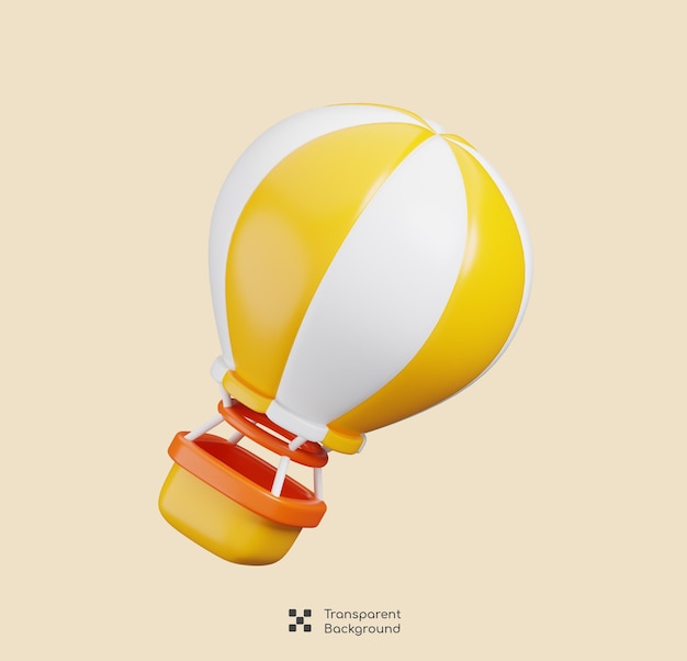 Balón de aire caliente amarillo aislado vacaciones de viaje y concepto de icono de vacaciones ilustración 3d