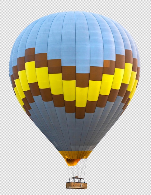 PSD balón de aire caliente azul y amarillo aislado sobre fondo blanco