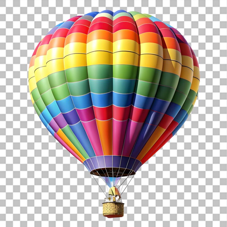 PSD balón de aire caliente de colores sobre un fondo transparente