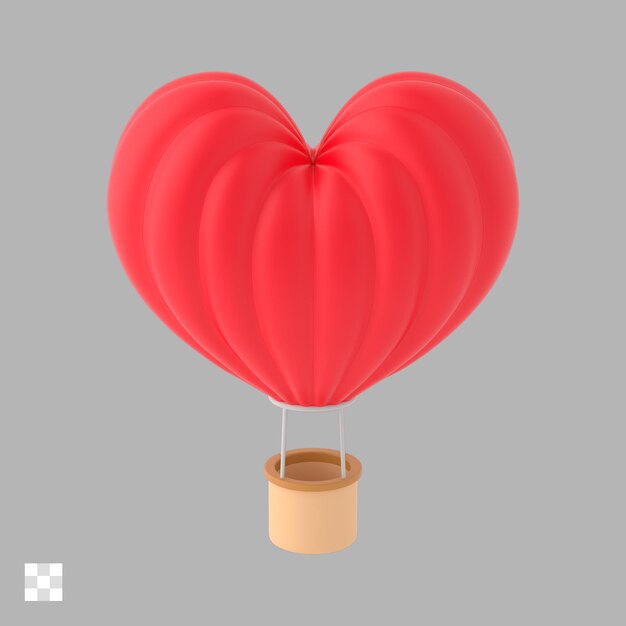 PSD balón de aire caliente en forma de corazón con icono 3d